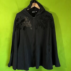 Large Puma Swan Cape Women's Poncho Embroidered Feather Design Black